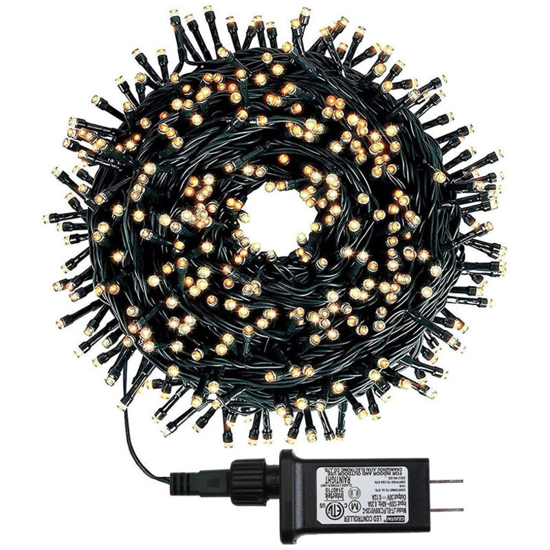 Guirlande Lumineuse led 20M200pcs Arbre de Noël Fil de Cuivre Blanc Chaud Vert Foncé