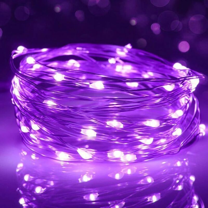 Guirlande lumineuse LED, 3 m, 30 LED, fonctionne à piles, étanche, pour jardin extérieur, fête de mariage, Noël (violet)