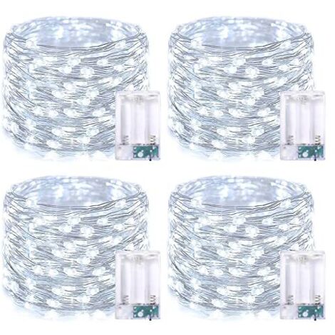 Guirlande Lumineuse LED - 50 Lampes Blanc Froid - 4,9 M - Alimentation Piles AA - Étanche IP44 - Pour Intérieur Extérieur - Lot de 4