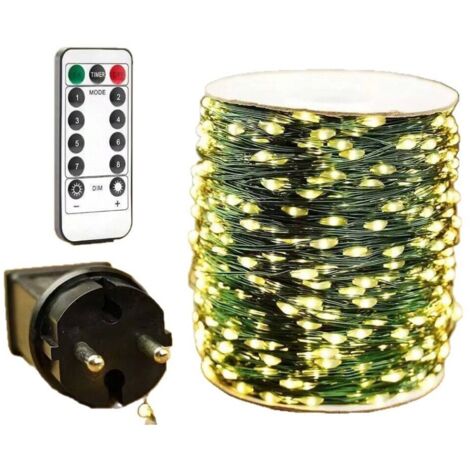 Guirlande lumineuse LED 50m 500 LEDs, blanc chaud et câble vert, 8 modes pour décoration de Noël et sapin