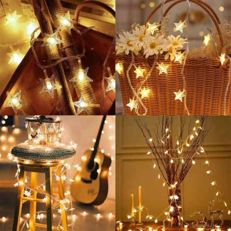 Guirlande lumineuse LED à étoiles 10m 100 LEDs blanc chaud avec fiche, étanche 8 modes pour Noël Halloween mariage décoration