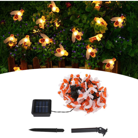Guirlande Lumineuse LED à Panneau Solaire à Forme Abeille Imperméable IP65 pour Patio et Jardin en Blanc Warm 100 LED 12M 8 Modes