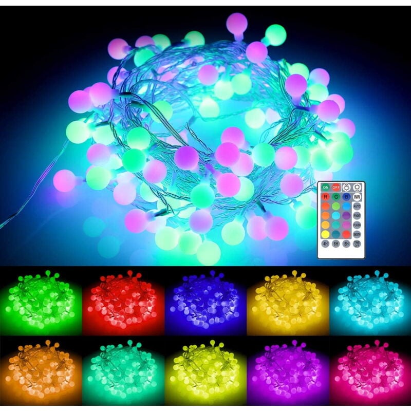 Guirlande lumineuse led avec prise usb - 10 m - 100 boules led à changement de couleur - Guirlande lumineuse d'intérieur avec télécommande