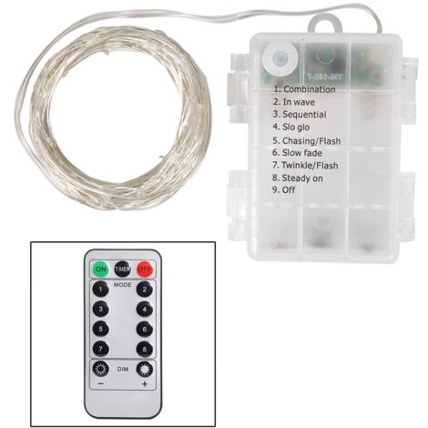 Guirlande Lumineuse LED avec Télécommande - Fil de Cuivre USB - Blanc 3M