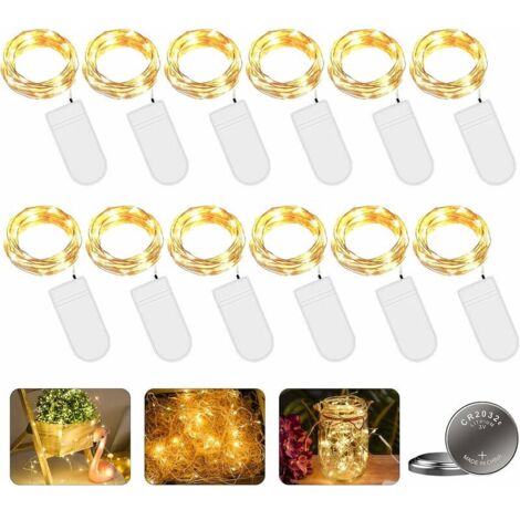 Guirlande Lumineuse Led Batterie, 12 Pièces 2M 20Led Micro Guirlande Lumineuse En Fil De Cuivre À Piles Lumières Pour Les Chambre, Intérieur, Noël, Extérieur, Fête, Mariage, Bricolage (Blanc Chaud)