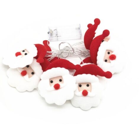 Guirlande lumineuse LED bonhomme de neige en tissu peluche, pour sapin de Noël et décorations de fêtes - [Père Noël - 1,65 mètre, 10 lumières]
