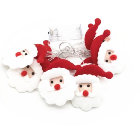 Guirlande lumineuse LED bonhomme de neige en tissu peluche, pour sapin de Noël et décorations de fêtes - [Père Noël - 1,65 mètre, 10 lumières]