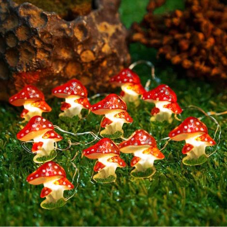 Guirlande lumineuse LED champignon, 3 m (10 pi), 30 LED blanc chaud, à piles, fil de cuivre, guirlande décorative féerique princesse