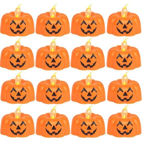 Guirlande lumineuse LED citrouille (16 pièces) - Bougies chauffe-plat à piles pour Halloween