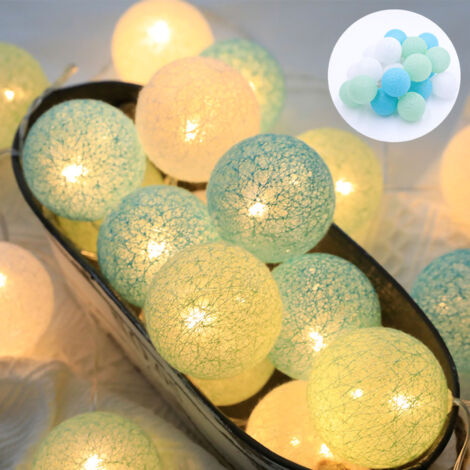 Guirlande lumineuse LED clignotante boule plastique 2 mètres 10 LED bleu clair - Décoration Noël Nouvel An à piles