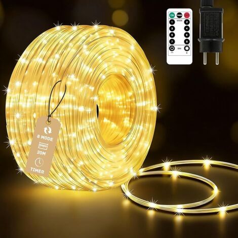 Guirlande lumineuse LED de 23 m,400 LED blanc chaud, diamètre 7,5 mm étanche,avec prise,minuterie,8 modes et luminosité variable, parfaite pour les fêtes en extérieur et les décorations de Noël