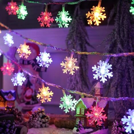 Guirlande lumineuse LED, décorations de Noël, alimentation USB, 3 mètres de long – Motif flocon de neige – multicolore