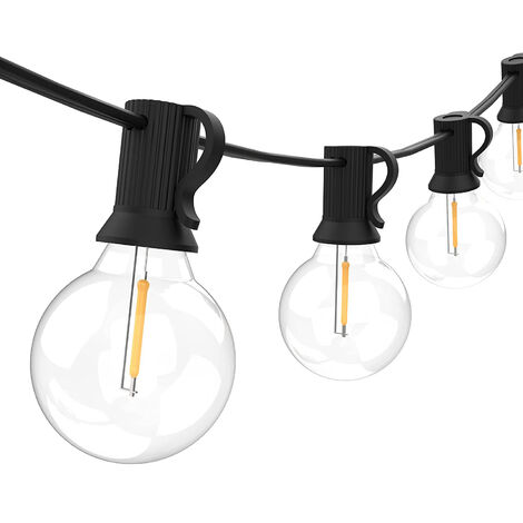 Guirlande lumineuse LED d'extérieur, guirlande lumineuse de jardin avec 2 ampoules de rechange, guirlande lumineuse intérieure/extérieure pour jardin, terrasse, mariages, fêtes, blanc chaud