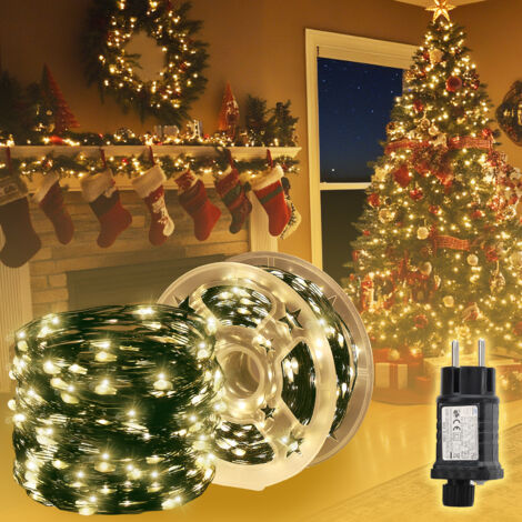 Guirlande lumineuse LED en cuivre, guirlande de Noël pour décoration intérieure et extérieure, fil de cuivre vert de 10 m, blanc chaud