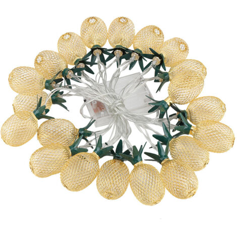 Guirlande lumineuse LED en forme d'ananas, en métal ajouré, alimentée par piles (20 LED), idéale pour les fêtes, les mariages et les jardins.