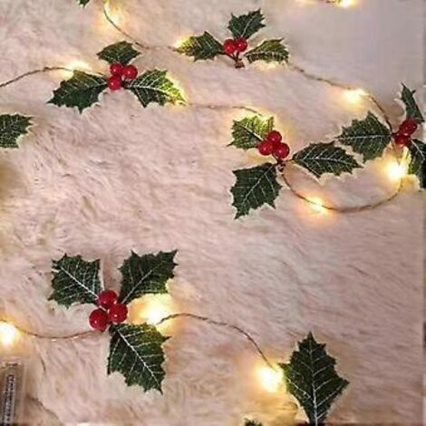 Guirlande lumineuse LED en forme de cloche de Noël, lanterne tandem, décoration de sapin de Noël (2 m, feuilles vertes)