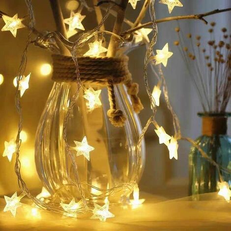 Guirlande Lumineuse LED en Forme de Coeur - 3m Alimenté 20 coeurs blancs chauds Décoration de coeur en cours d'exécution LED pour chambre de filles, étoile à cinq branches