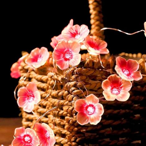 Guirlande Lumineuse LED en rose Fleurs de Cerisier 2 m 20 LED Guirlande de Fleurs à Piles avec Fonction de Minuterie, pour Chambre, Mariage, Fête, Saint-Valentin, Cadeaux pour Femmes Filles