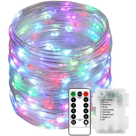 Guirlande lumineuse LED féérique, guirlande tubulaire à piles avec télécommande et minuterie, 8 modes (multicolore, 22 mètres, 200 LED)