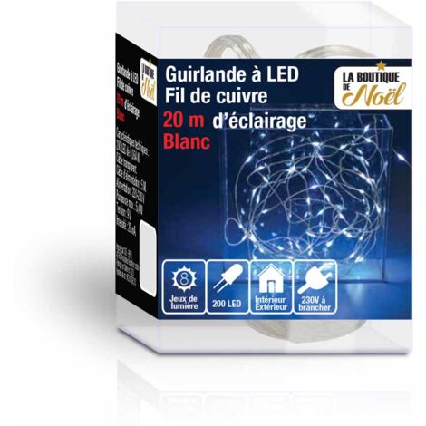 Guirlande lumineuse led fil cuivre électrique - 20 mètres - Blanc