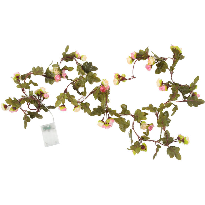 Guirlande Lumineuse LED Fleurs en Rotin avec 20 Lumières, Alimentée par Piles, Décoration pour Fêtes et Festivals