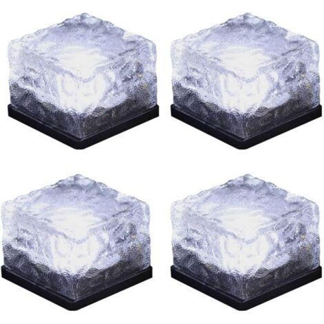 Guirlande lumineuse LED glaçon, brique solaire verre, cube encastré, verre dépoli, extérieur jardin cour Noël, lot de 4 blanc froid