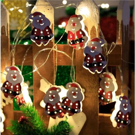 Guirlande lumineuse LED Père Noël, chaussettes rouges en fer, boîte à piles de Noël, lumières USB, lumières de décoration d'arbre de Noël (cloches en fer peint [modèles à piles toujours allumés] 2 mètres 10 lumières)