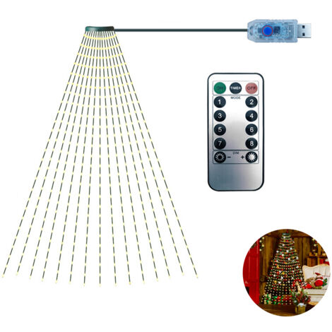 Guirlande Lumineuse LED pour Arbre de Noël, Décoration Jardin et Fête, Lumière Cascade Étanche pour Ambiance Extérieure