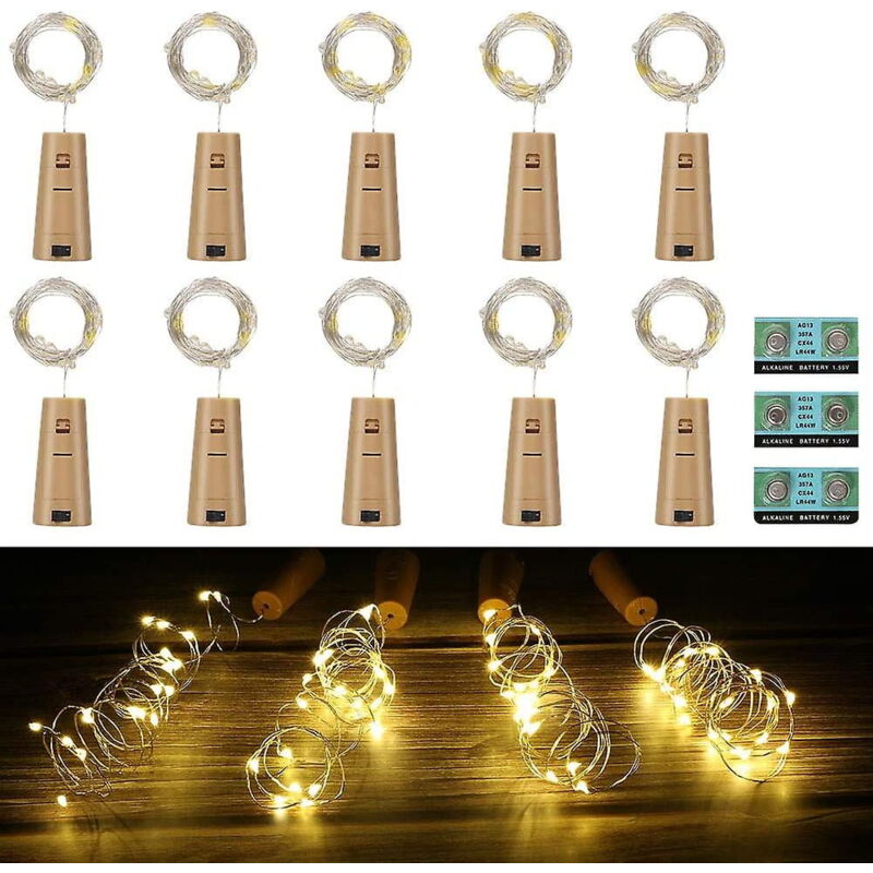 Guirlande lumineuse led pour bouteille, 12 pièces, 2 m, 20 led, en liège, pour mariage, fête, bricolage, Noël, batterie incluse [énergie]