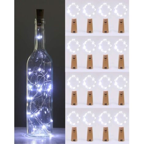 Guirlande lumineuse LED pour bouteille, 2 m, 20 LED, étanche, adaptée pour Noël, fête, mariage, jardin [16 pièces de lumière blanche]
