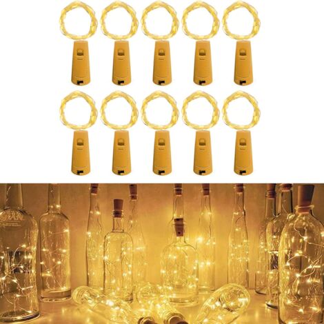 Guirlande lumineuse LED pour bouteilles, [10 guirlandes] de 2 mètres de long, 20 guirlandes lumineuses LED pour bouteilles, décorations de Noël
