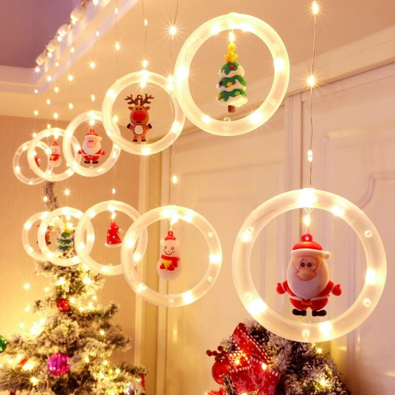 Guirlande lumineuse LED pour fenêtre de Noël, 3 m x 0,65 m, bande lumineuse pour rideau, 8 modes, fête intérieure, mariage, décoration de Noël de