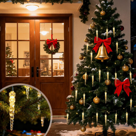 Guirlande lumineuse LED pour sapin de Noël avec stalactites scintillantes blanc chaud et blanc froid, 11 modes / 2 m, 8 guirlandes pour sapins de 150 à 240 cm.