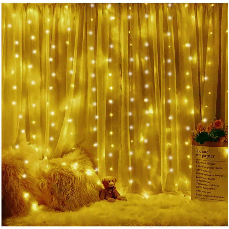 Guirlande lumineuse LED 3m x 3m – 300 LEDs – 8 modes d'éclairage – Télécommande – Minuterie 6h – Étanche pour intérieur et extérieur – Mowze