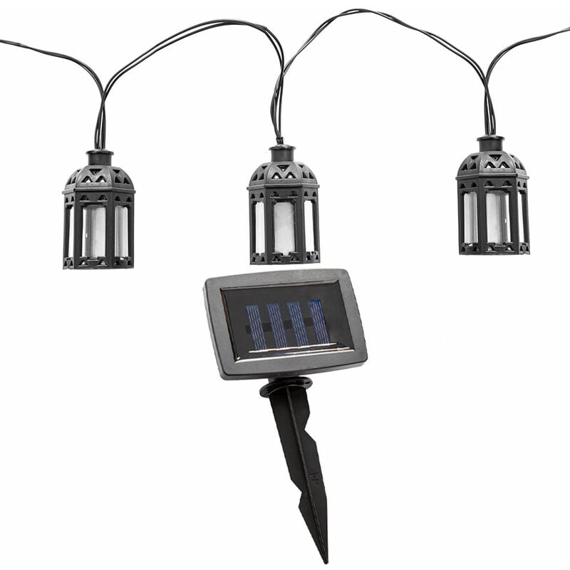 Guirlande lumineuse led solaire d'extérieur, lampe solaire, décoration de balcon en forme de lanterne, plastique noir, 10x led blanc chaud, l 200 cm,