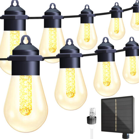 Guirlande Lumineuse LED Solaire, Guirlande 49ft 20 Ampoules Globe Étanche IP44 pour Patio, Pergola, Balcon, Mariage et Fêtes, E12