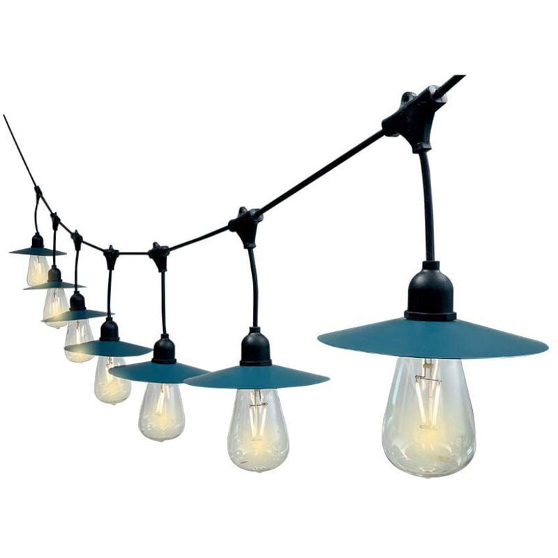 Caténaire de 15,6 m pour 15 ampoules à filament led ST64 avec panneau solaire Couleur Noir 3000K IP44