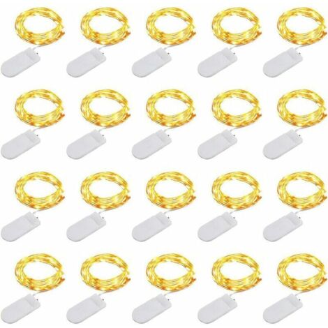 Guirlande Lumineuse [Lot de 20], Mini Guirlande LED a Pile M 0 LEDs Fil de Cuivre Intérieur et Extérieur Décoration Lumière pour Chambre Noël Mariage Fête Soirée Maison Jardin (Blanc Chaud)