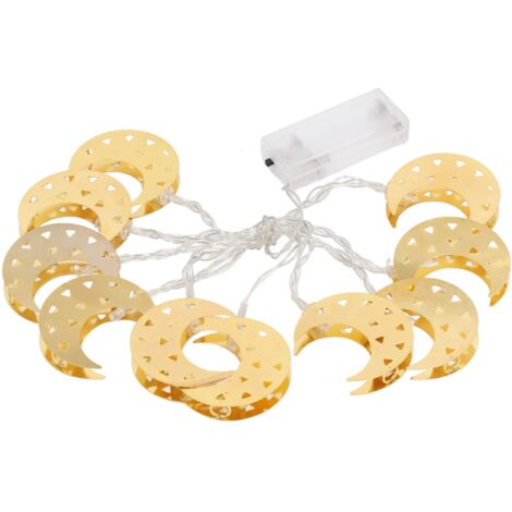 Guirlande lumineuse Lune 10 LED avec batterie, décoration fête colorée en fer forgé, éclairage féerique pour festivals.