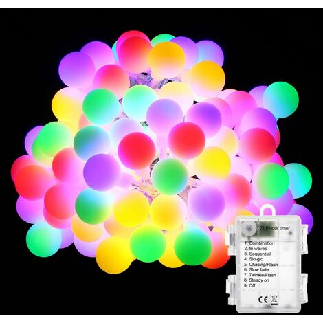 Guirlande Lumineuse Multicolore, 50 LED Lumières de Boule de Noël 8 Modes avec Fonction Minuterie, Imperméable Guirlande LED Lumineuse pour Intérieur et Extérieur, Chambre, Fête, Mariage