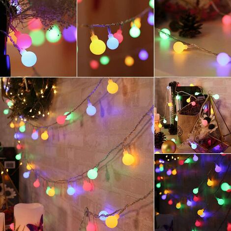 Guirlande Lumineuse Multicolore, 50 LED Lumières de Boule de Noël 8 Modes avec Fonction Minuterie, Imperméable Guirlande LED Lumineuse pour Intérieur et Extérieur, Chambre, Fête, Mariage