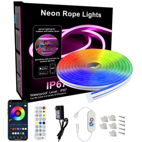 Guirlande lumineuse néon, bande LED IC+RGB, application et télécommande, étanche IP67 pour l'extérieur, synchronisation musicale, changement de couleur, conception DIY flexible