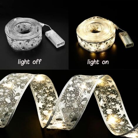 Guirlande Lumineuse Noël 4Mètres 40 LED avec Ruban et Nœuds en Fil de Cuivre pour Fête, Mariage, Arbre de Noël