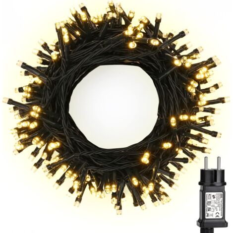 Guirlande Lumineuse Noël Extérieure, 20M 200 LED Lumières Sapin de Noël Intérieur Blanc Chaud Électrique 8 Modes Etanche Décoration pour Chambre Fête Mariage Jardin, Câble Vert