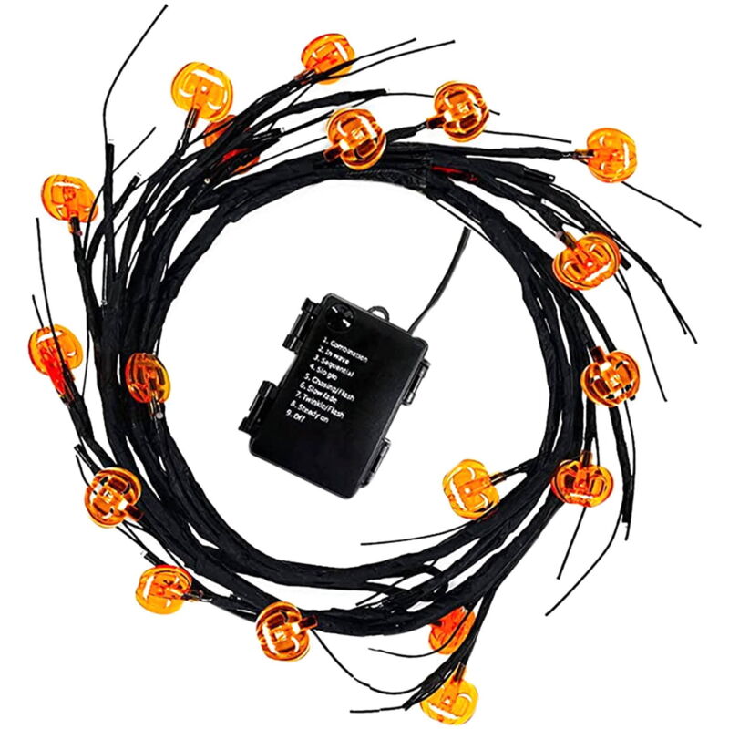 Guirlande lumineuse noire d'Halloween, décorations d'Halloween, guirlande lumineuse d'arbre avec petites citrouilles, à piles, 54 led scintillantes