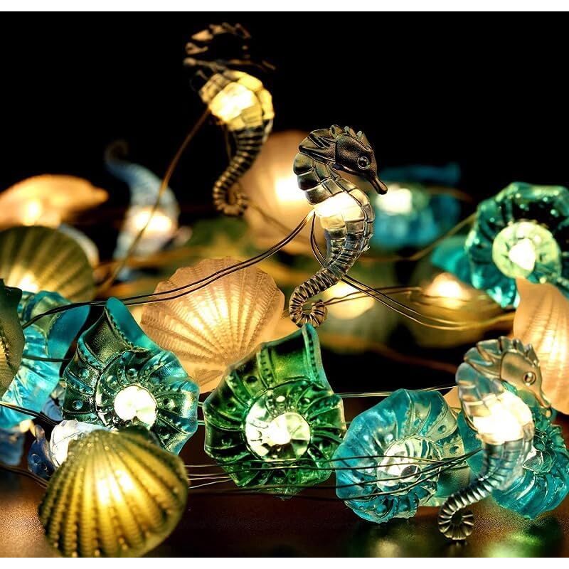 Feiyue - Guirlande lumineuse océan coquillage hippocampe conque guirlande lumineuse plage guirlande lumineuse led décoration (3m 30 led)