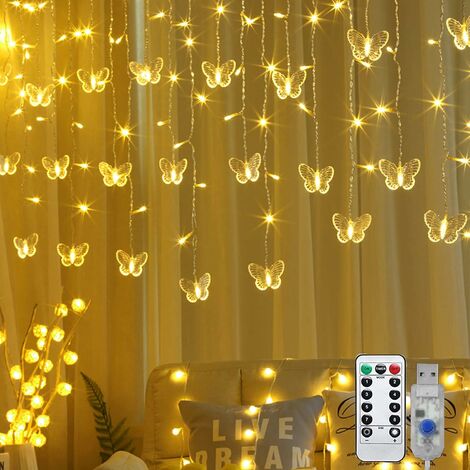 Guirlande lumineuse papillon, guirlande lumineuse à 40 LED pour fenêtre, lumières scintillantes alimentées par USB pour chambre à coucher, fête de mariage, Noël, vacances