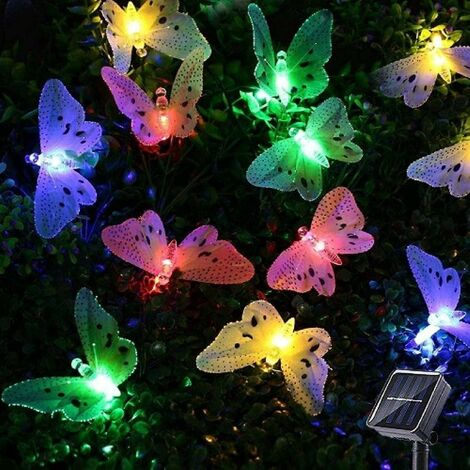 Guirlande Lumineuse Papillon Solaire 2 Modes d'Éclairage Jardin Extérieur Pelouse Lumière Étanche Fête de Vacances Décoration d'Arbre de Noël Lumière Colorée Stri