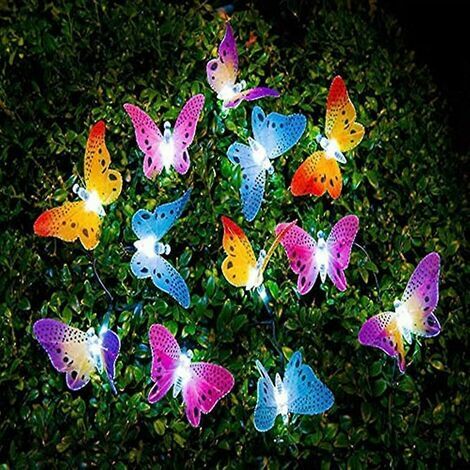 Guirlande lumineuse Papillon Solaire Guirlande Lumineuse Extérieure, 10 Led Waterpoof Led Solaire Papillon Lumières Extérieures Intérieures Pour Chambre