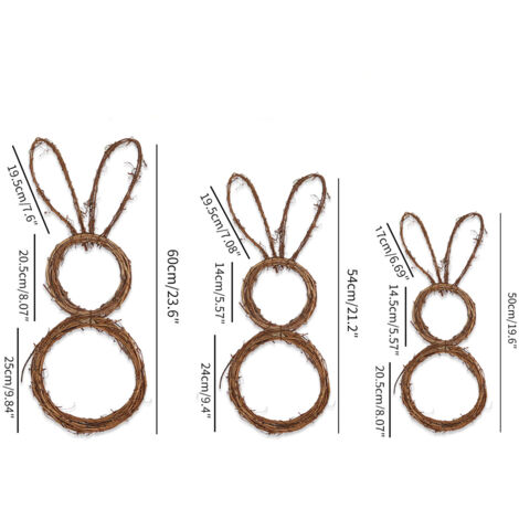 Guirlande lumineuse Pâques lapin en rotin, couronne décorative lumineuse à LED colorée pour porte